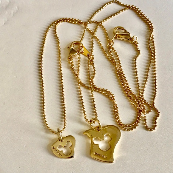 2 Vintage Disney Mickey Mouse Necklace Mom Daughter Hearts Love Gold Plated Set - Picture 4 of 8
